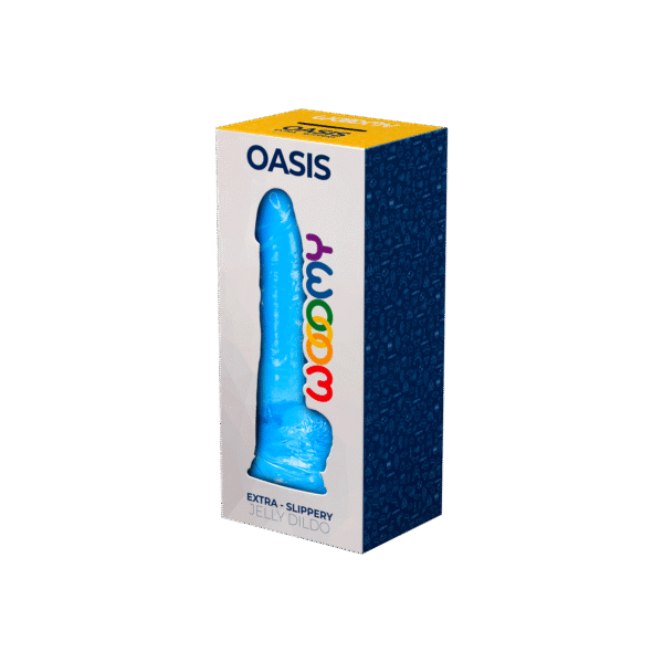 Woomy - Oasis - Blå dildo med pung og sugekopp
