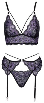 Cottelli Collection - Undertøysett med Blonder - Sort/lilla