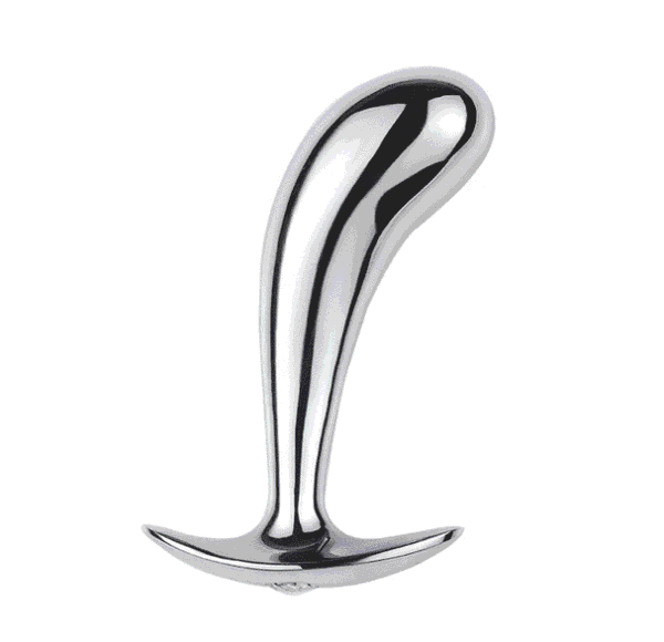 BQS - Metallbuttplug med avlang stopper - Bøyd tupp - Medium