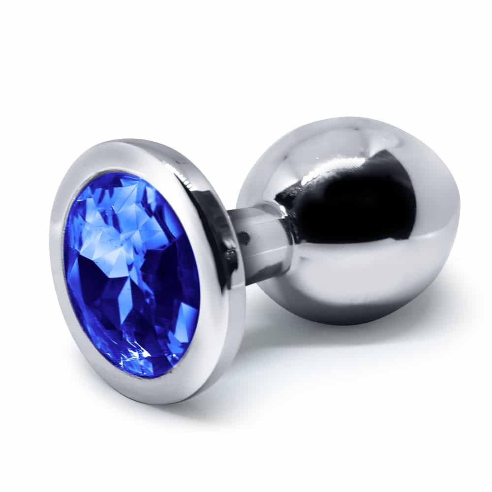 BQS - Buttplug i metall med Krystall - Mørk Blå - Medium BQS - Buttplug i metall med Krystall - Mørk Blå - Medium