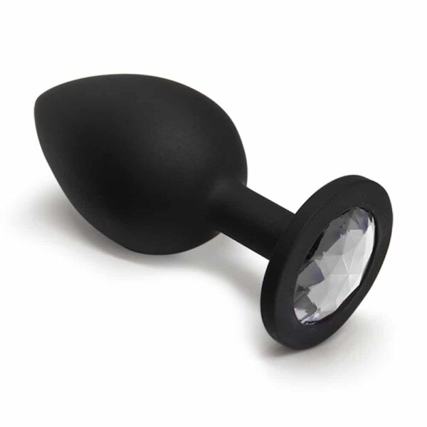 BQS - Sort Silikonbuttplug med Krystall - Klar - Small