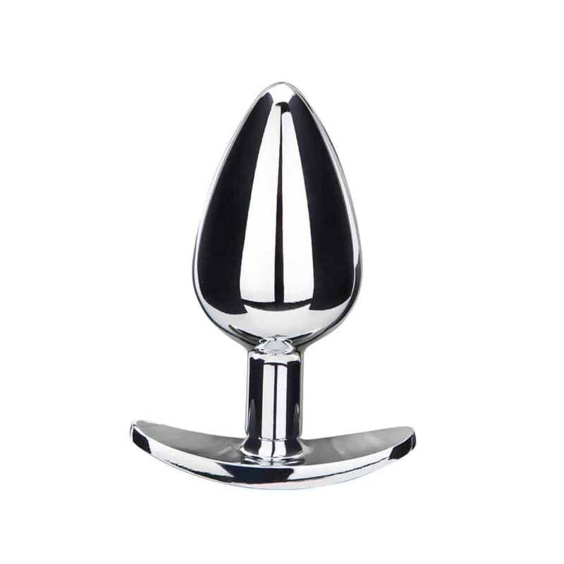BQS - Metallbuttplug med avlang stopper - Rød Krystall - Small
