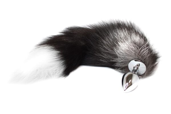 BQS - Silver Fox - Sort og Hvit Hale med Buttplug i Metall