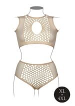 Le Desir - Key-Hole Fishnet Undertøysett - 2XL-4XL - Beige