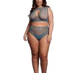 Le Desir - Key-Hole Fishnet Undertøysett - 2XL-4XL - Blå 