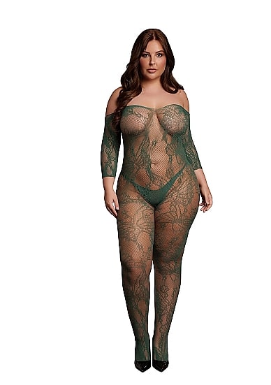 Le Desir - Sexy Catsuit med netting og blomstermønster - Queen Size 2XL-5XL - Grønn Le Desir - Sexy Catsuit med netting og blomstermønster - Queen Size 2XL-5XL - Grønn