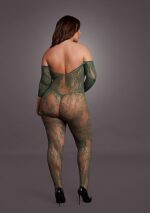 Le Desir - Sexy Catsuit med netting og blomstermønster - Queen Size 2XL-5XL - Grønn