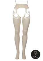 Le Desir - Shredded - Nettingstrømper med hofteholder - One Size - XL til 4XL - Beige