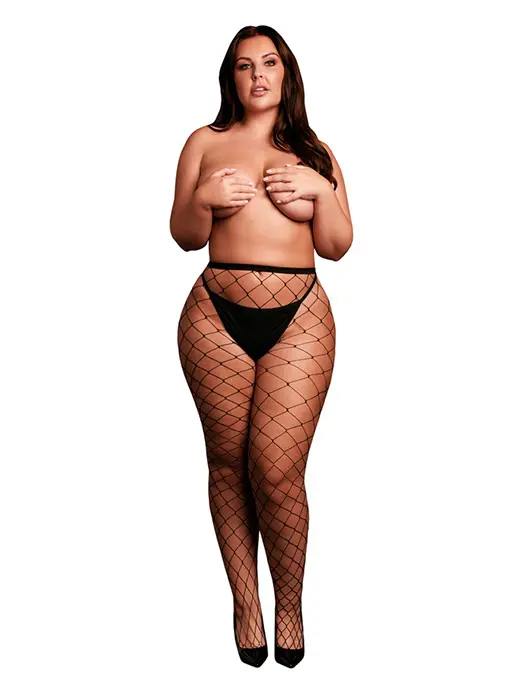 DES071OSX-nettingstromper-stromper-pantyhose-hose-stormasket-masket-netting-06 Le Desir - Stormasket Fishnet Pantyhose - Queen Size - XL - 4XL - Bilde 1