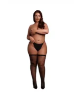 Le desir - Nettingstrømper med glitter i gull - Queen Size (XL-4XL)