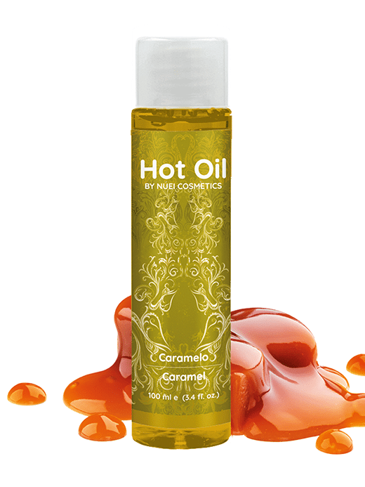 NU51352_100 NUEI - HOT OIL - Varmende Massasjeolje - Karamell - 100ml - Bilde 1