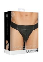 Ouch! Striped Front Zip Jock - Jockstrap - Bonded Leather - Sort