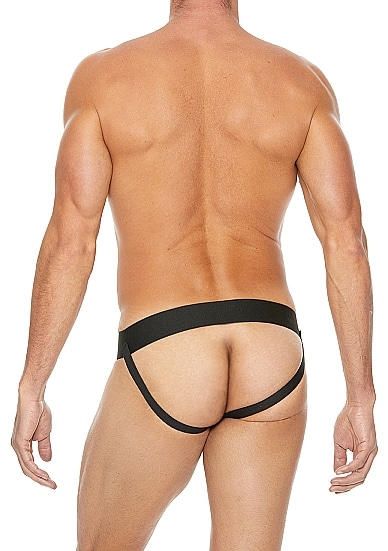 Ouch! Striped Front Zip Jock - Jockstrap - Bonded Leather - Sort