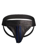 Ouch! Striped Front Zip Jock - Jockstrap - Bonded Leather - Sort/Blå