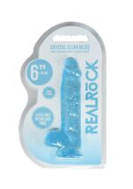 Realrock – Crystal Clear – Realistisk Dildo med Pung – Blå - 15 cm