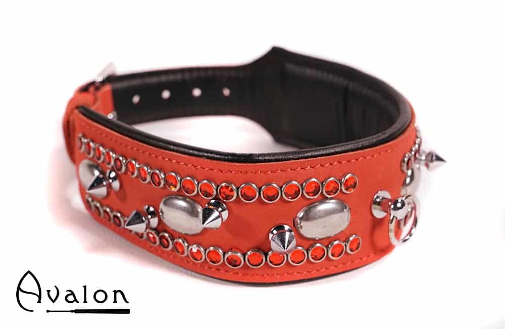 Avalon - QUEST - Collar med spisse nagler og strass - Rød og sort Avalon - QUEST - Collar med spisse nagler og strass - Rød og sort