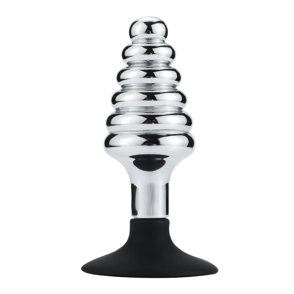 Buttplug i Metall med Riller og Sugekopp Buttplug i Metall med Riller og Sugekopp