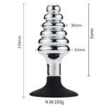 Buttplug i Metall med Riller og Sugekopp
