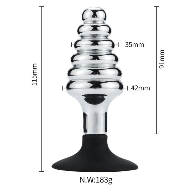 Buttplug i Metall med Riller og Sugekopp