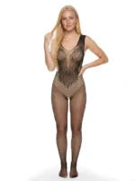 Gnist Undertøy - Netting Catsuit med Blomstermønster – Sort