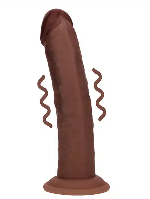 REA219BRN-realrock-dildo-8inch-vibrasjoner-med-sugekopp-07 Realrock - Dual Density Vibrator Dildo med Sugekopp - 8"/20,3cm - Brun - Bilde 1